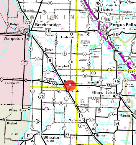 Minnesota State Highway Map of the Nashua Minnesota area