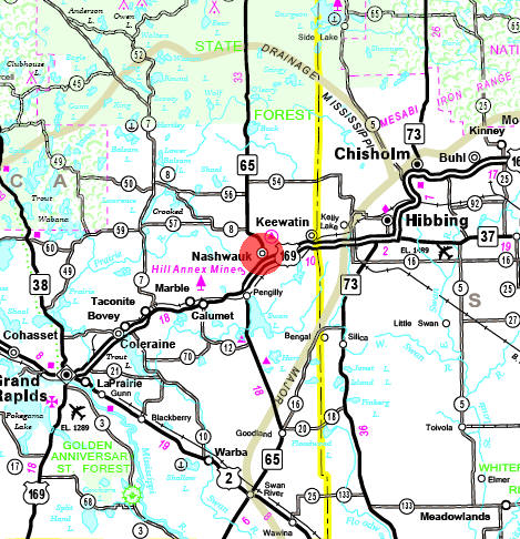 Minnesota State Highway Map of the Nashwauk Minnesota area