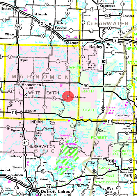 Minnesota State Highway Map of the Naytahwaush Minnesota area