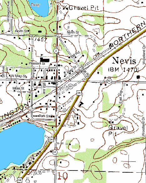 Topographic Map of Nevis Minnesota