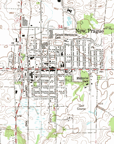Topographic map of the New Prague Minnesota area