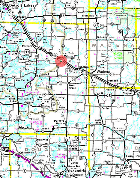 Minnesota State Highway Map of the New York Mills Minnesota area