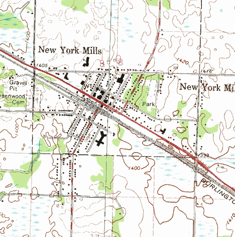 Topographic map of the New York Mills Minnesota area