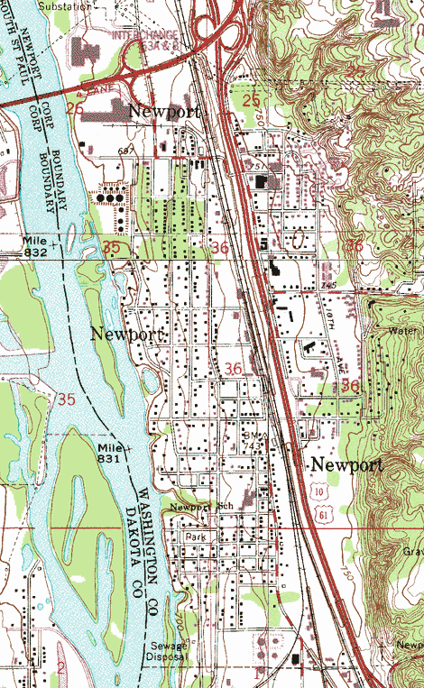 Topographic map of the Newport Minnesota area