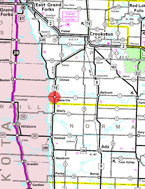 Minnesota State Highway Map of the Nielsville Minnesota area