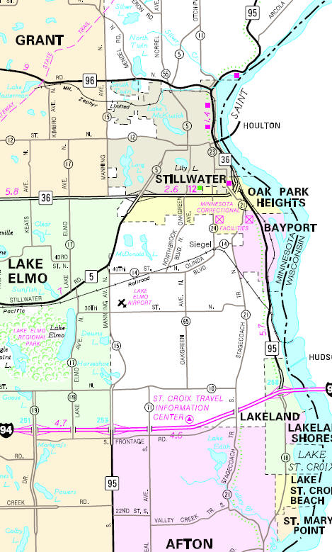 Minnesota State Highway Map of the Oak Park Heights Minnesota area