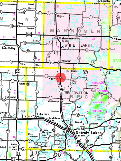 Minnesota State Highway Map of the Ogema Minnesota area