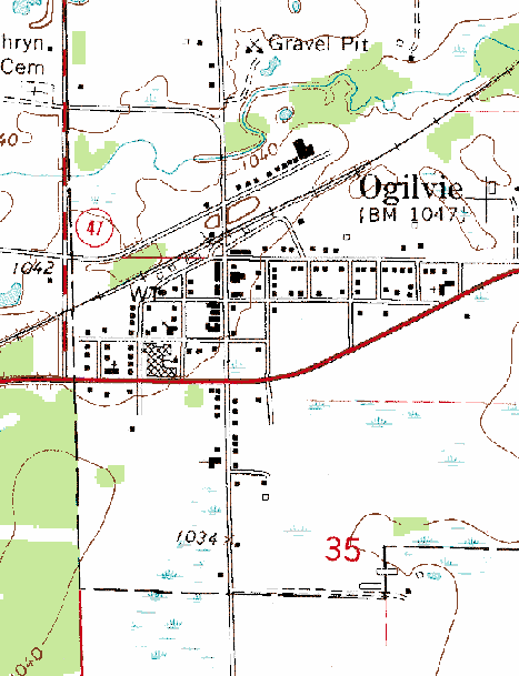 Topographic Map of the Ogilvie Minnesota area
