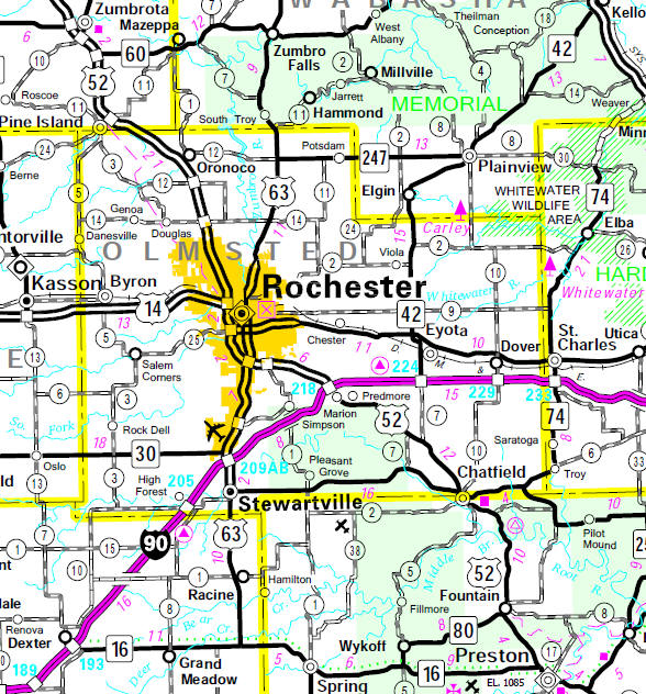 Minnesota State Highway Map of the Olmsted County Minnesota area