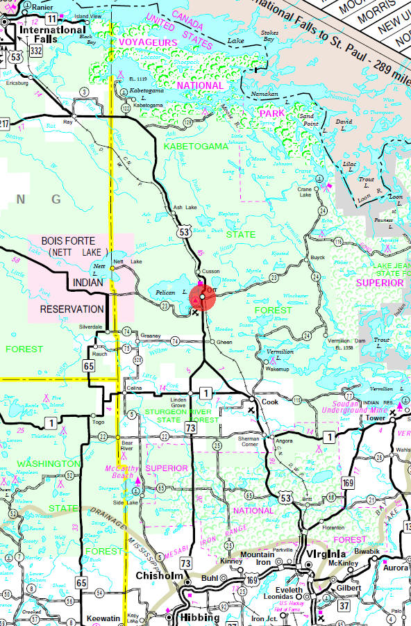 Minnesota State Highway Map of the Orr Minnesota area