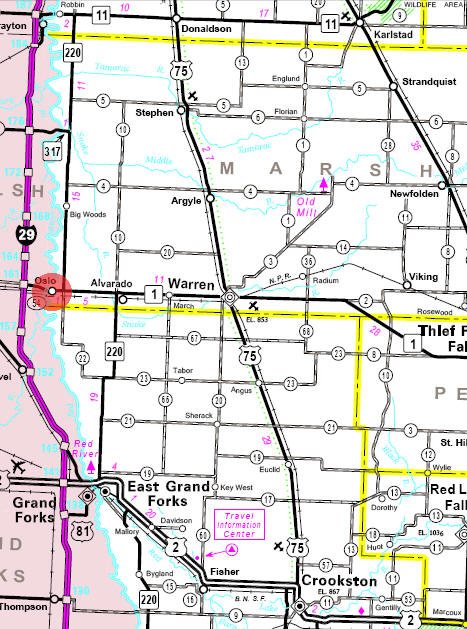 Minnesota State Highway Map of the Oslo Minnesota area