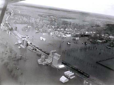 Aerial view during flood, Oslo Minnesota, 1950