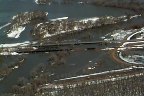 Bridges over the Red River in Oslo Minnesota during the 1997 flood