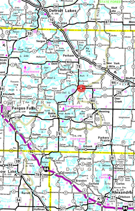 Minnesota State Highway Map of the Ottertail Minnesota area