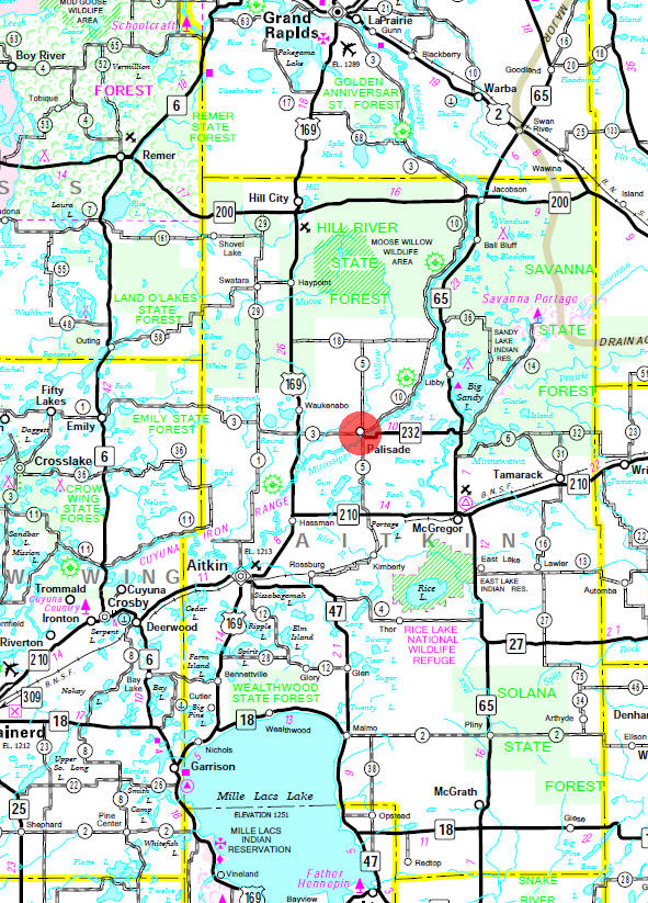 Minnesota State Highway Map of the Palisade Minnesota area