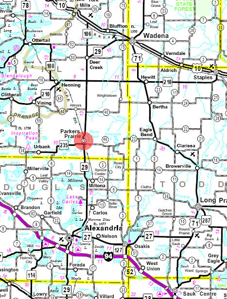 Minnesota State Highway Map of the Parkers Prairie Minnesota area