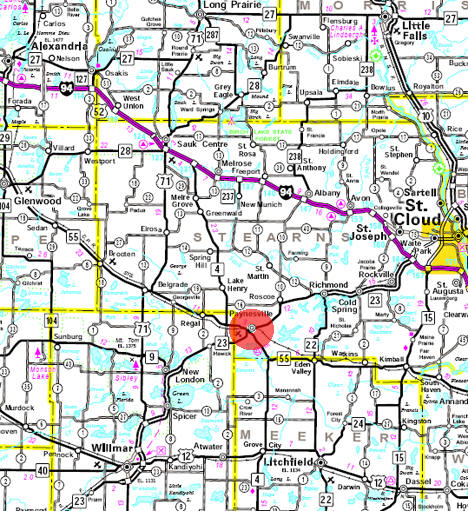 Minnesota State Highway Map of the Paynesville Minnesota area