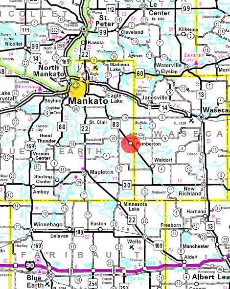 Minnesota State Highway Map of the Pemberton Minnesota area