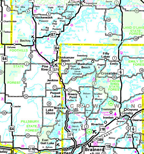 Minnesota State Highway Map of the Pequot Lakes Minnesota area
