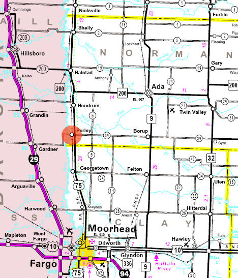 Minnesota State Highway Map of the Perley Minnesota area