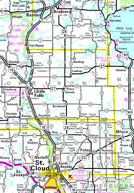 Highway Map of the Pierz Minnesota area