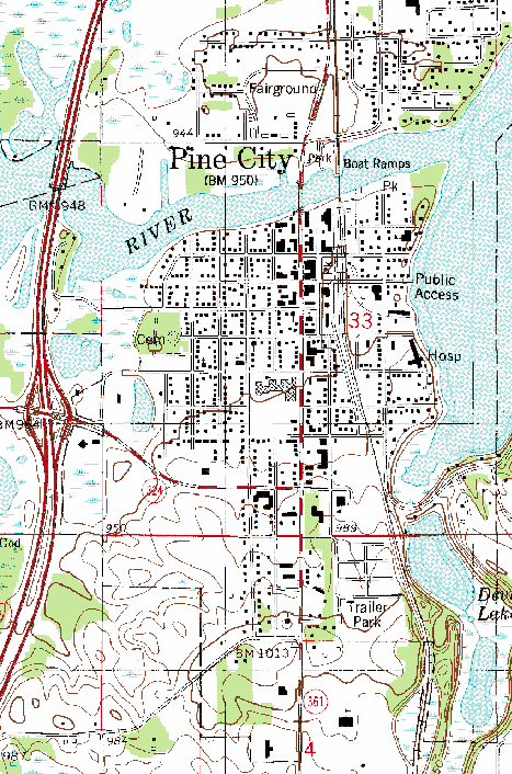 Topographic Map of Pine City Minnesota