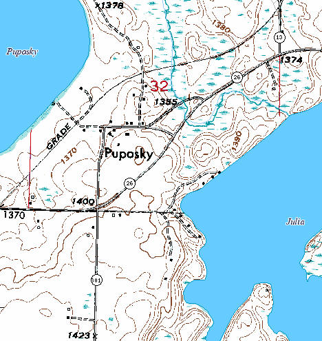Topographic map of Puposky Minnesota
