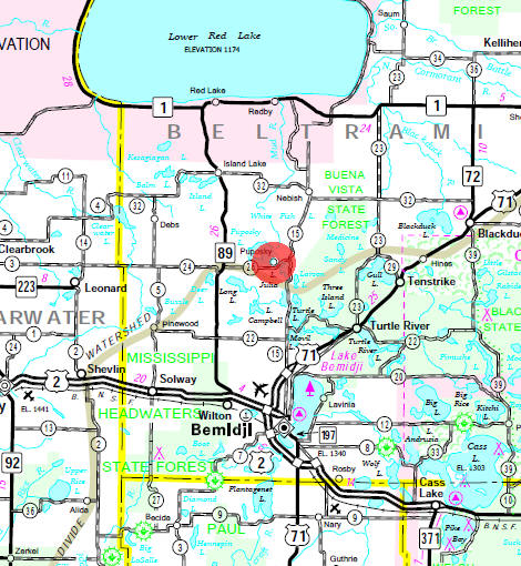 Minnesota State Highway Map of the Puposky Minnesota area