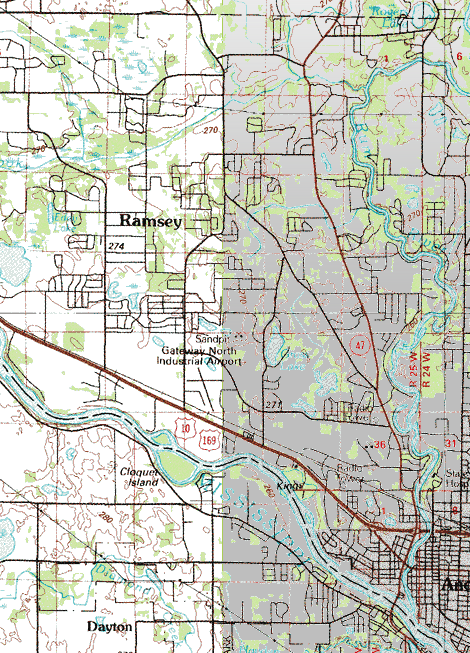 Topographic map of the Ramsey Minnesota area