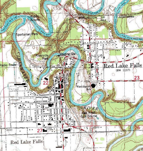 Topographic Map of the Red Lake Falls Minnesota area
