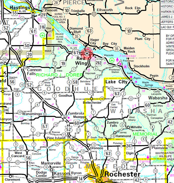 Minnesota State Highway Map of the Red Wing Minnesota area