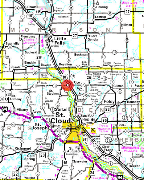 Minnesota State Highway Map of the Rice Minnesota area