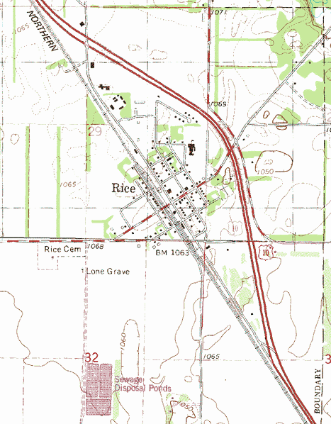 Topographic map of the Rice Minnesota area
