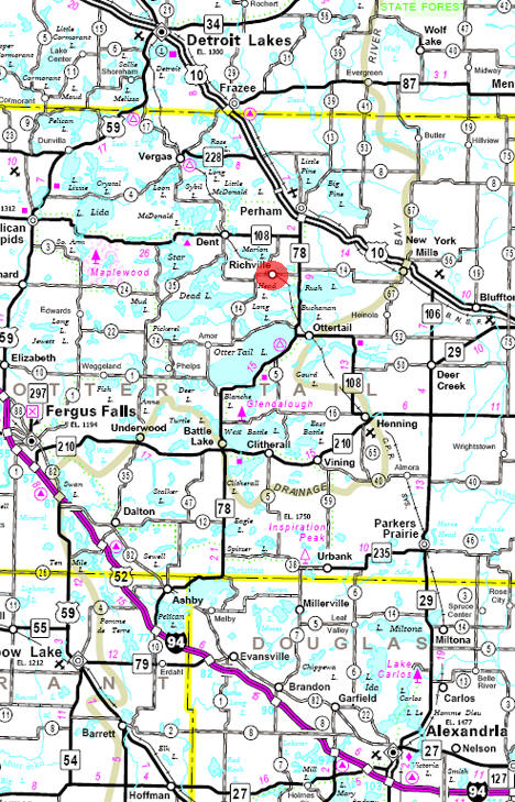 Minnesota State Highway Map of the Richville Minnesota area