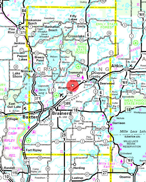 Minnesota State Highway Map of the Riverton Minnesota area