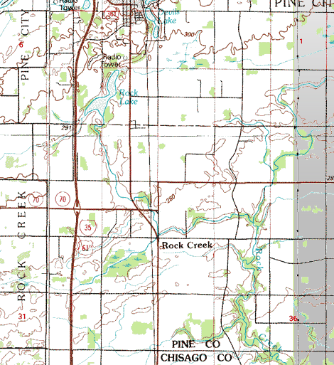 Topographic map of the Rock Creek Minnesota area