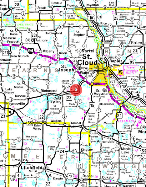 Minnesota State Highway Map of the Rockville Minnesota area