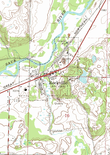 Topographic map of the Rockville Minnesota area