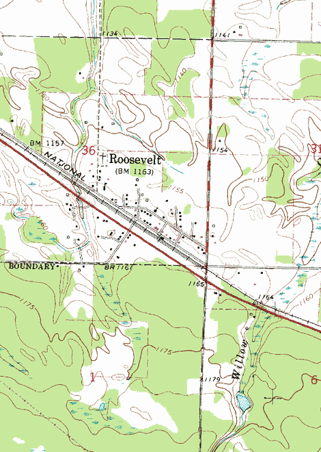 Topographic map of the Roosevelt Minnesota area