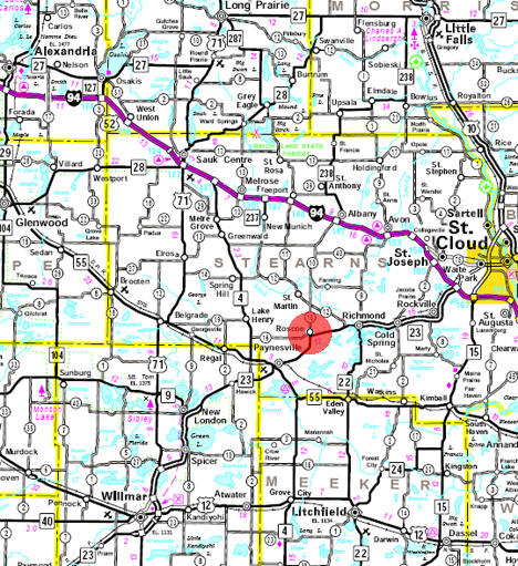 Minnesota State Highway Map of the Roscoe Minnesota area