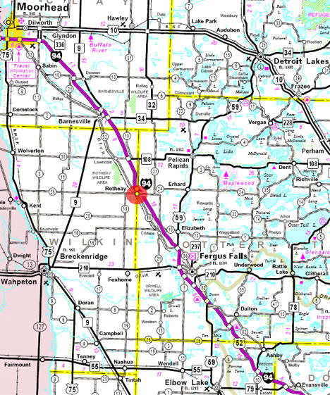 Minnesota State Highway Map of the Rothsay Minnesota area