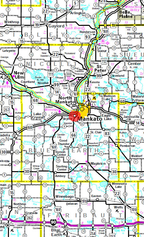 Minnesota State Highway Map of the Skyline Minnesota area