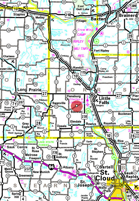 Minnesota State Highway Map of the Sobieski Minnesota area