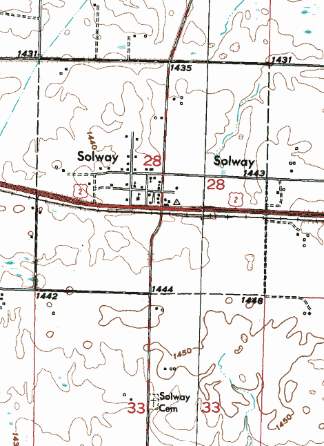 Topographic map of the Solway Minnesota area