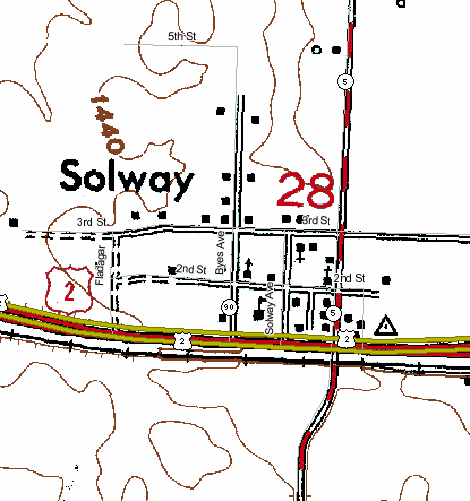 Topographic map of the Solway Minnesota area