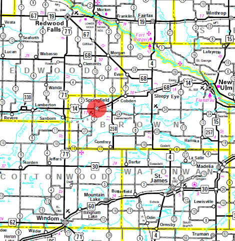 Minnesota State Highway Map of the Springfield Minnesota area
