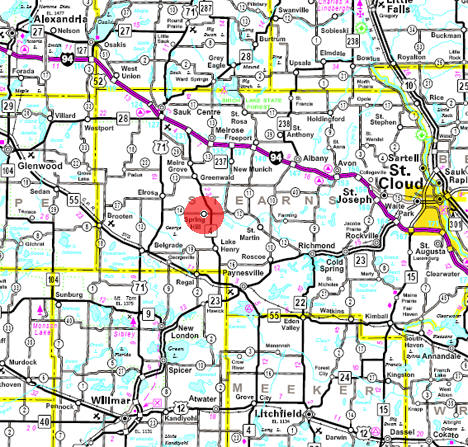 Minnesota State Highway Map of the Spring Hill Minnesota area