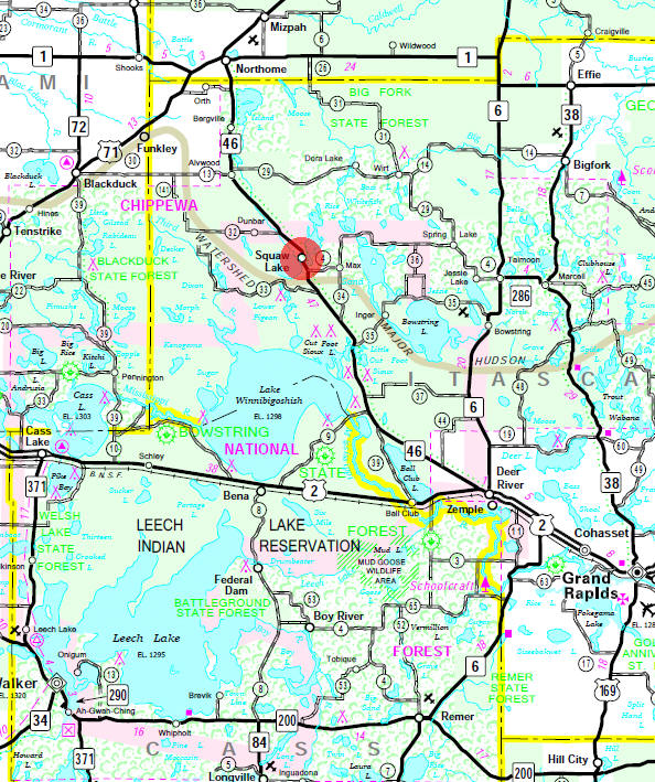 Minnesota State Highway Map of the Squaw Lake Minnesota area