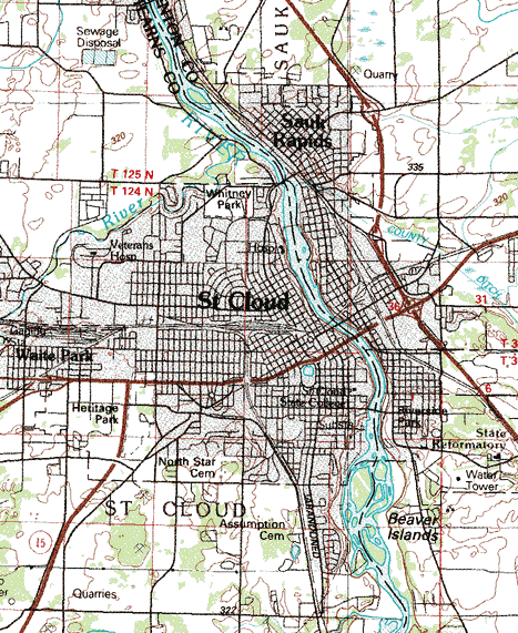 Topographic map of the St. Cloud Minnesota area