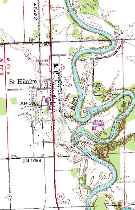 Topographic Map of the St. Hilaire Minnesota area